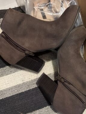 GAP Dark Brown Suede Ankle Booties with Chunky Heel